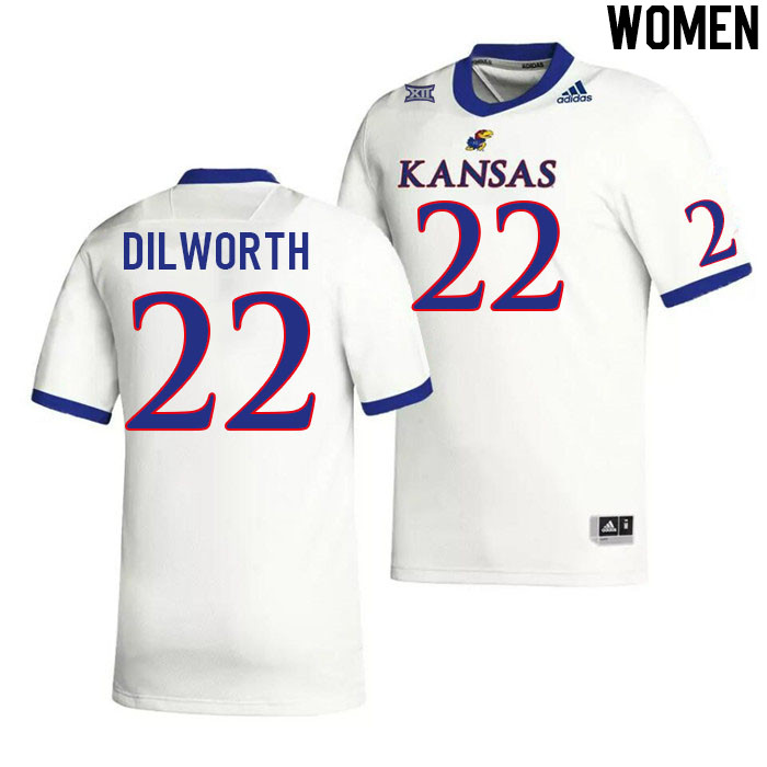 Women #22 Brian Dilworth Kansas Jayhawks College Football Jerseys Stitched Sale-White